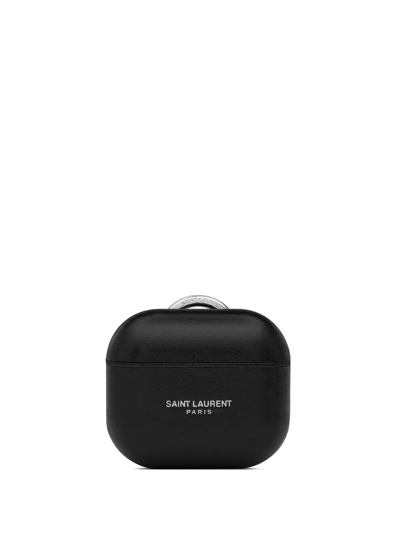 Saint Laurent Logo-print Leather Airpods Case In Black