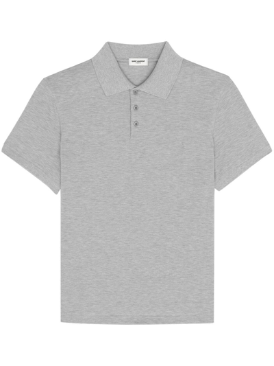 Saint Laurent Short-sleeve Cotton Polo Shirt In Grey