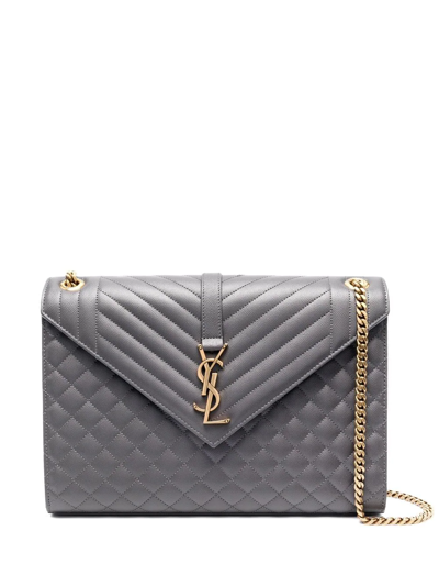 Saint Laurent Women's Large Envelope Monogram Matelassé Leather Shoulder Bag In Storm Grey