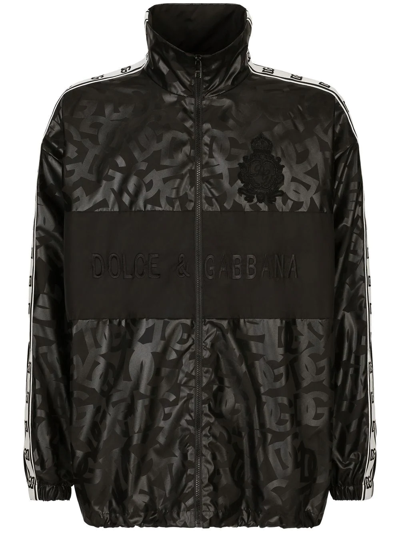 Dolce & Gabbana Logo-jacquard Windbreaker Jacket In Gray
