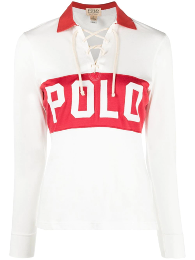 Polo Ralph Lauren Logo-print Lace-up Polo Top In White