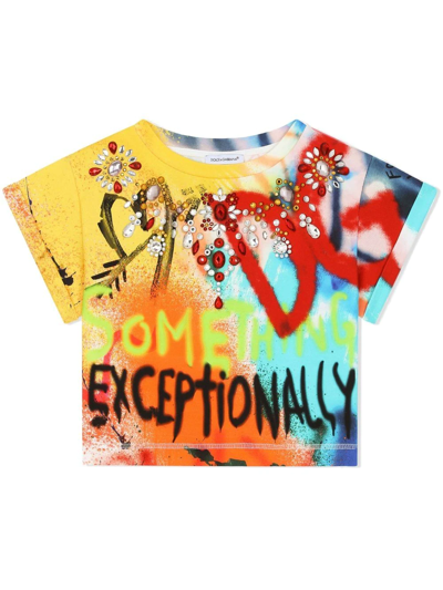 Dolce & Gabbana Kids' Graffiti-print Embellished T-shirt In Multicolor