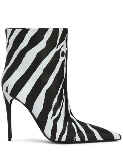 Dolce & Gabbana Lollo Formale Leather Boots In Bianco/nero