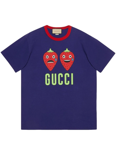Gucci Logo-print Cotton-jersey T-shirt In Blue