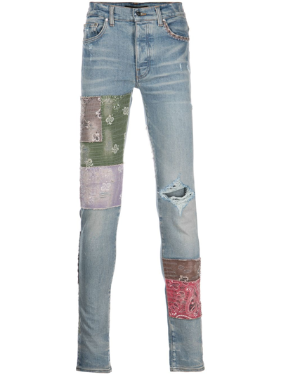 Amiri Blue Bandana Art Distressed Skinny Jeans ModeSens - Main Image