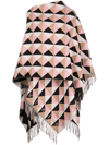 Valentino Pink Archive Pattern Wool Poncho In Multicolour