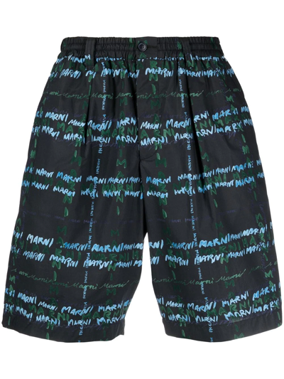 Marni Logo-print Bermuda Shorts In Black