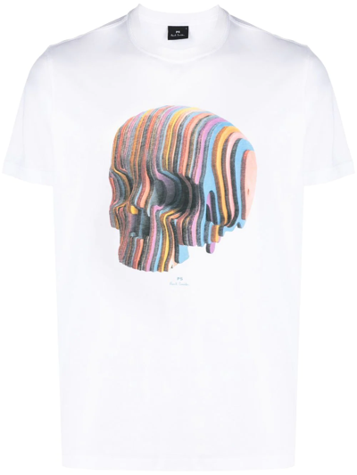 Ps By Paul Smith Skull-print Organic-cotton T-shirt In White