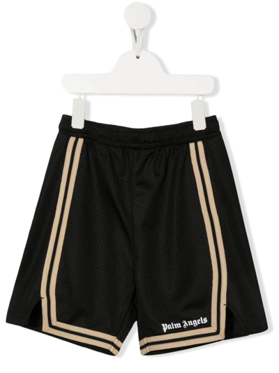 Palm Angels Kids' Side-stripe Logo-print Shorts In Black White