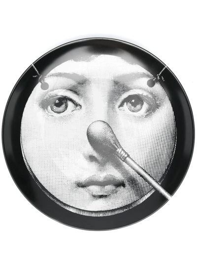 Fornasetti Face-print Ceramic Plate In Black