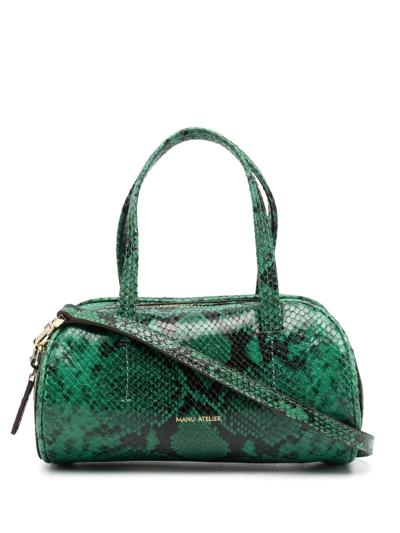 Manu Atelier Snakeskin-effect Bowling Bag In Verde