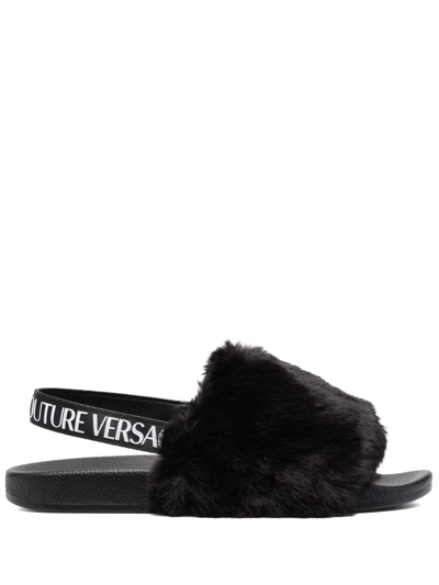 Versace Jeans Couture Shelly Faux Fur Slides In Black