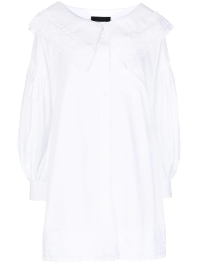 Simone Rocha Chelsea-collar Lace-embroidered Cotton Shirt Dress In White White (white)