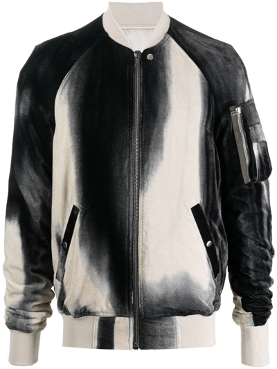 Rick Owens Black And Neutral Flight Faded Print Bomber Jacket