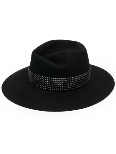 Maison Michel Virginie Large-brim Strass Felt Hat In Black