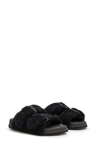 Allsaints Sian Genuine Shearling Sandal In Black