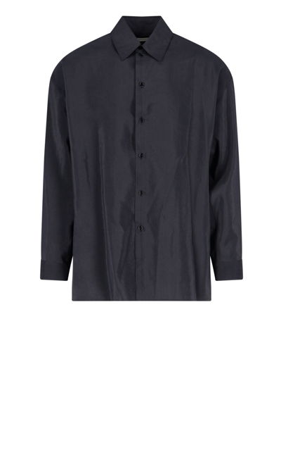 Lemaire Black Convertible Collar Shirt In 997 Caviar