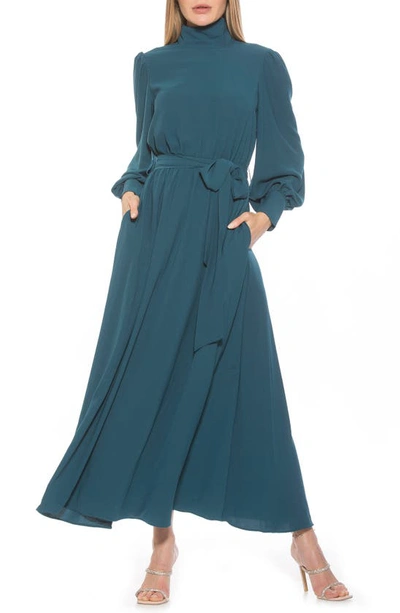 Alexia Admor Saliah Mockneck Blouson Sleeve Dress In Teal