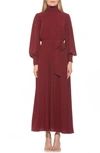 Alexia Admor Saliah Mockneck Blouson Sleeve Dress In Burgundy