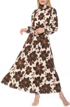 Alexia Admor Saliah Mockneck Blouson Sleeve Dress In Fall Etched Floral