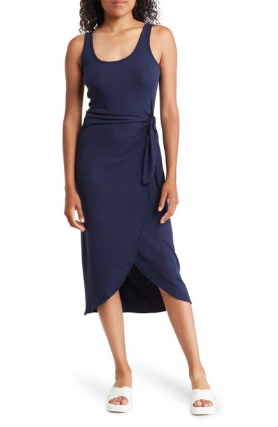 Socialite Ribbed Tank Wrap Midi Dress In Navy | ModeSens