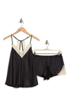 Flora By Flora Nikrooz Kit Lace Trim Satin Camisole & Shorts 2-piece Pajama Set In Black