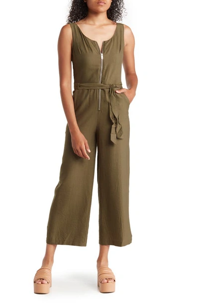 Melloday Belted Zip Front Jumpsuit In Olive