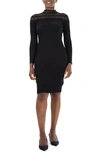 Nina Leonard Sheer Stripe Bodycon Sweater Dress In Black
