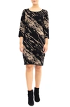 Nina Leonard Marbled Scoop Neck Dress In Black/ Bronze