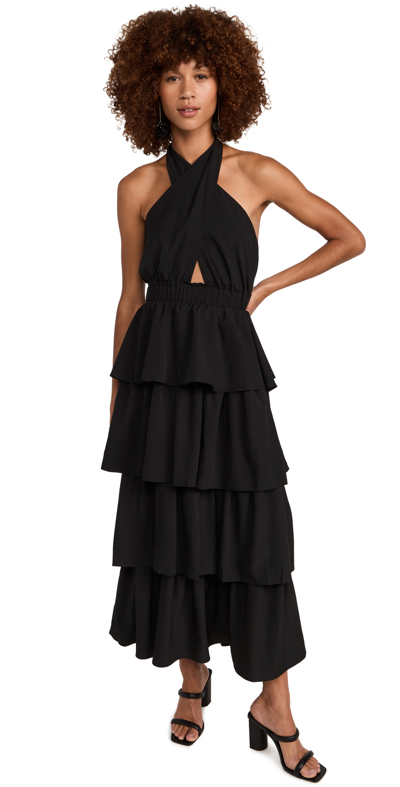 Endless Rose Crossed Halter Neck Tiered Maxi Dress In Black