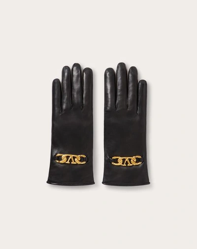 Valentino Garavani Vlogo Chain Gloves In Nappa And Cashmere Woman Black 8.5