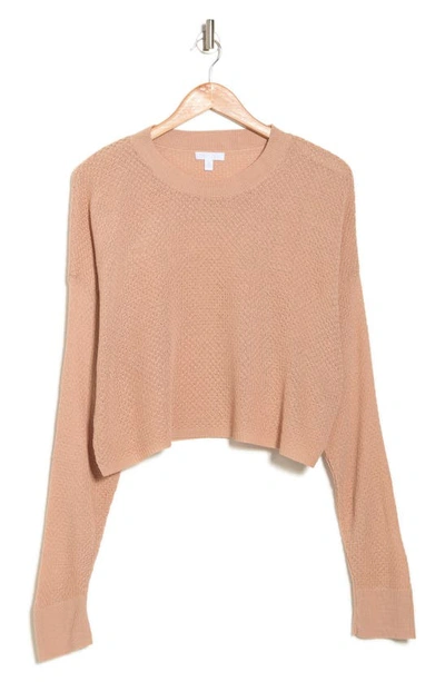 Abound Textured Crew Neck Cropped Sweater In Tan Nougat