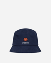 Kenzo Boke Embroidery Cotton Canvas Bucket Hat In Blue