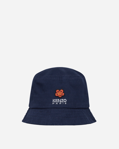Kenzo Boke Embroidery Cotton Canvas Bucket Hat In Blue