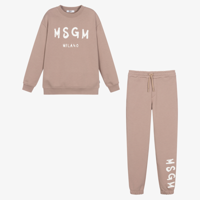 Msgm Teen Boys Beige Logo Tracksuit