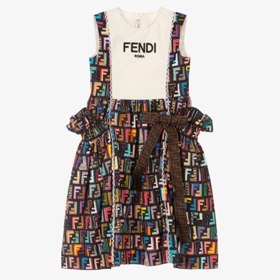 Fendi Kids' Girls Black Ff Cotton Dress
