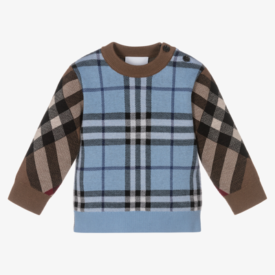 Burberry Baby Boys Wool Check Jumper In Blue