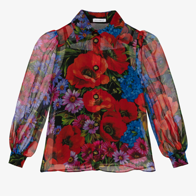 Dolce & Gabbana Kids' Girls Floral Silk Blouse In Red