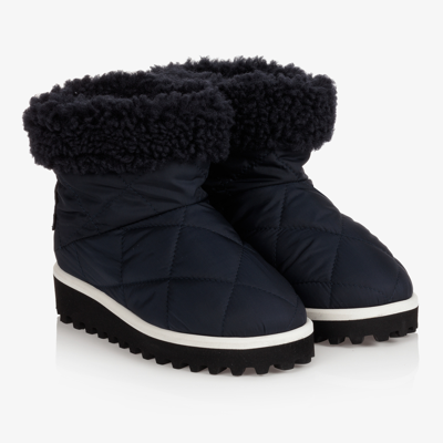 Dolce & Gabbana Kids' Girls Navy Blue Padded Boots