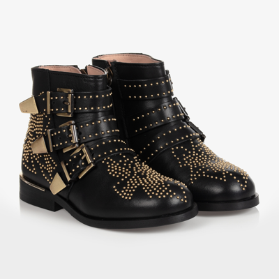 Chloé Kids' Stud-detail Leather Ankle Boots In Black