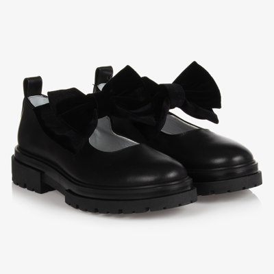 Monnalisa Kids' Girls Black Velvet Bow Shoes