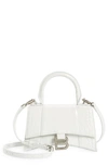 Balenciaga Extra Small Hourglass Croc Embossed Leather Top Handle Bag In White