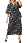 Standards & Practices Short Sleeve Wrap Maxi Dress In Midnight Camo