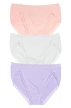 Natori Bliss French Cut Briefs 3 Pack Panty In Violet,peach,linen