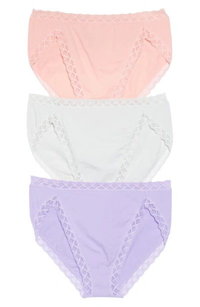 Natori Bliss French Cut Briefs 3 Pack Panty In Violet,peach,linen