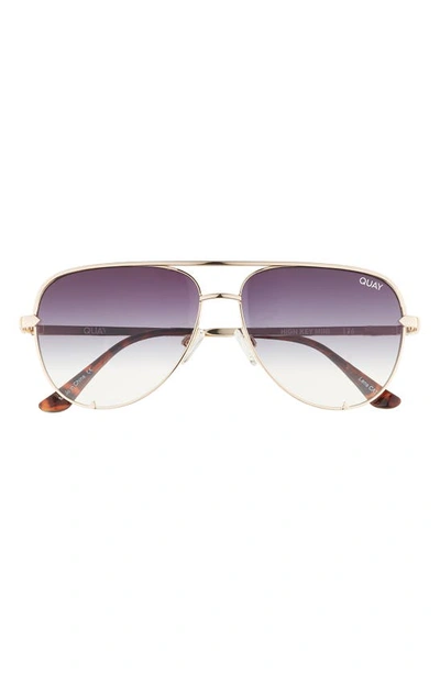 Quay High Key Mini 51mm Aviator Sunglasses In Gold/ Black Fade