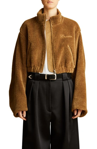 Khaite Persha Logo-embroidered Faux Fur Cropped Jacket In Brown
