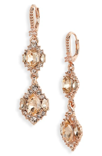 Marchesa Crystal Cluster Double Drop Earrings In Rose Gold/ Silk