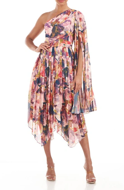 Kay Unger Lilah Floral One-shoulder Chiffon Gown In Rosette Multi