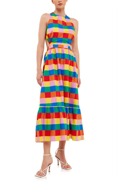 English Factory Rainbow Check Cotton Halter Maxi Dress In Multi | ModeSens